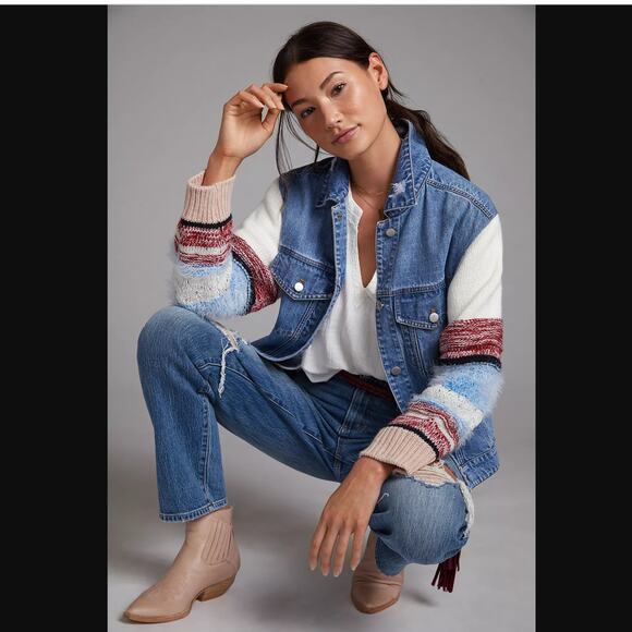 Avec Les Filles Sweater Sleeve Trucker Jacket - Small - NEW - Picture 2 of 9